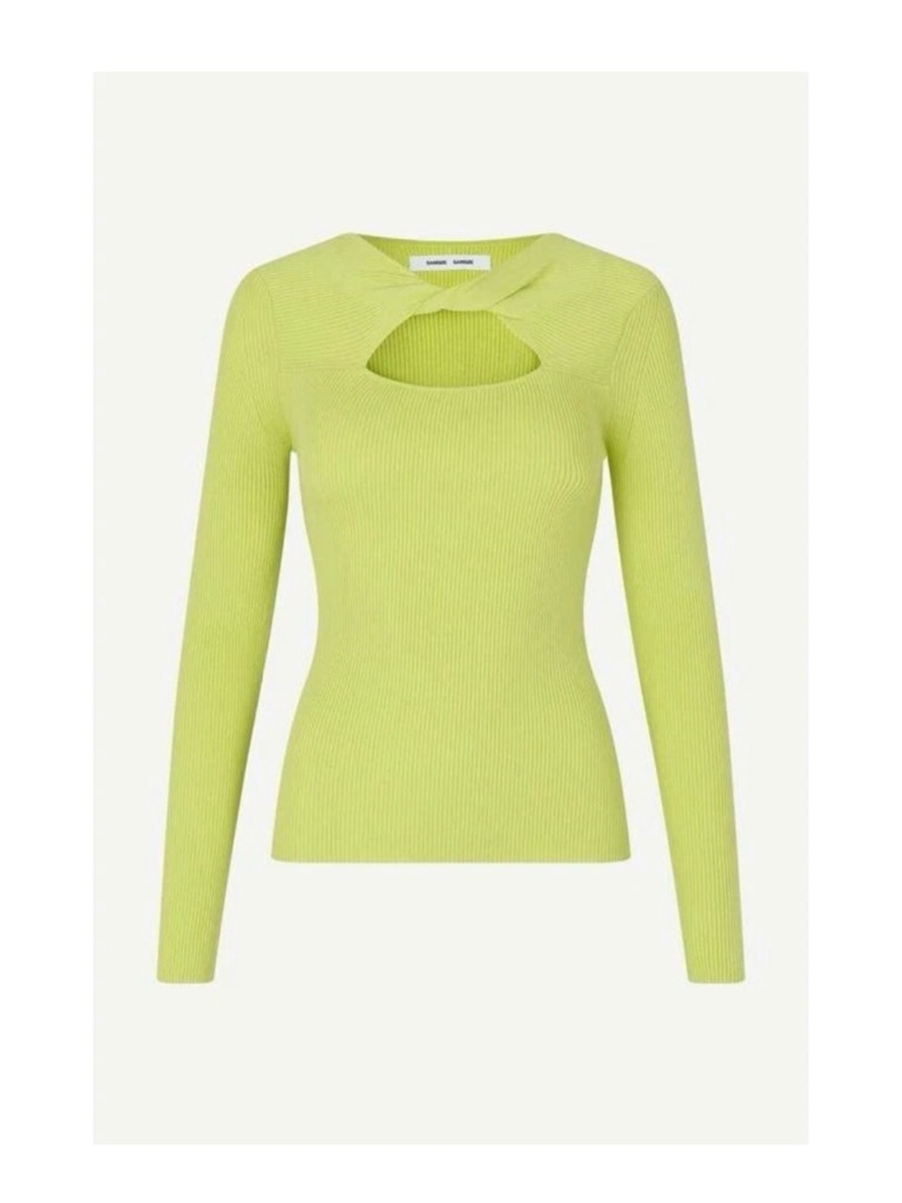 Samsoe Samsoe S Long-Sleeve Cutout Ribbed Top in Dacquri Green Everly Crewneck